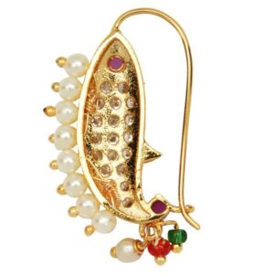 Gold Plated American Diamond and Pearls Embellished Nath for Women