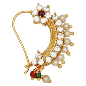 Gold Plated American Diamond and Pearls Embellished Nath for Women