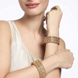 Gold Plated American Diamond Studded Bangles Set of 2 for Women