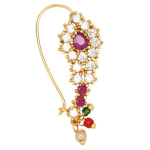 Gold Plated American Diamond Studded Traditional Nose Pin Nath for Women