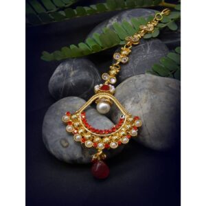 Gold Plated American Diamonds and Pearls Ethnic Brass Maang Tika for Women