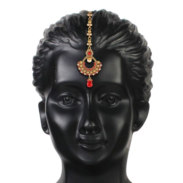 Alia red stones antique gold maang tika - access-her