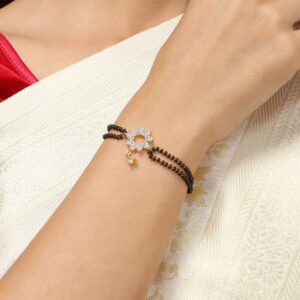Gold Plated American Diamonds Studded Beaded Delicate Mangalsutra Bracelet fro Women