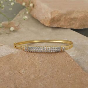 Gold Plated American Diamonds Studded Handcrafted Bangle Like Bracelet For Women