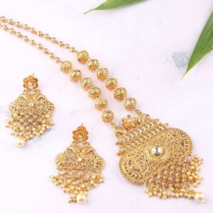 Gold Plated Antique Filigree Mala Necklace Set for Women