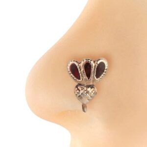Gold Plated Antique Flower Shaped Enamel Nose Pin for Women