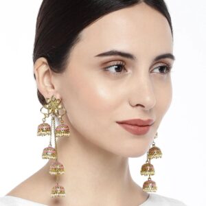 Gold Plated baby Pink Enamel Earrings with Pink Stone