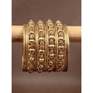Gold Plated Bangles with Golden Beads Set of 16 for Women