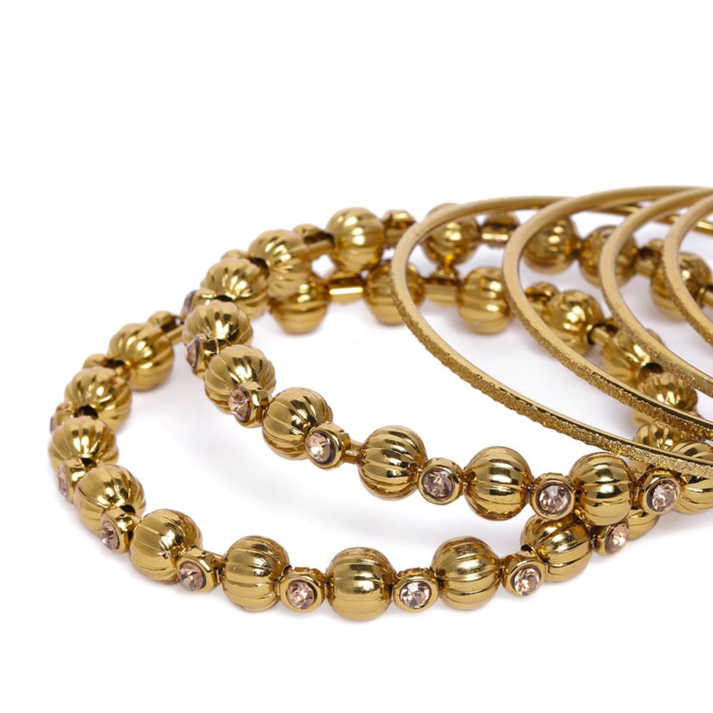 Gold Plated Bangles with Golden Beads Set of 16 - Bangles