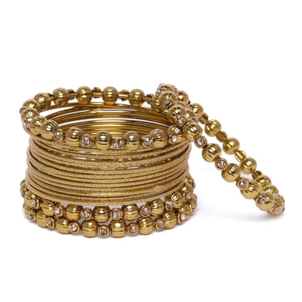 Gold Plated Bangles with Golden Beads Set of 16 - Size 2.4 -