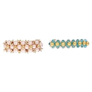 Gold Plated Beads and Pearls Embellished Hair Barrette Buckle Clip Pack of 3 for Women