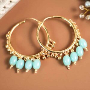 Gold Plated Blue Beads Hoop Earrings for Women