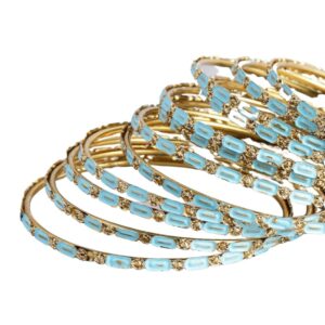Gold Plated Blue Enameled Bangles Set of 12 for Women