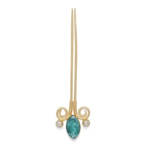 Gold Plated Blue Stone Embellished Stylish Hair Stick for Women