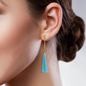 Gold Plated Blue Tassel Dangler Earrings (Very Light Weight) for Women
