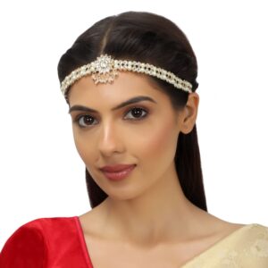 Gold Plated Bridal Mathapatti/ Sheeshphool with Pearls and Kundan for Women