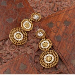 Gold Plated Circular Shaped Dangle Earrings for Women