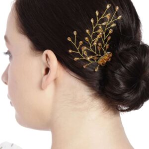 Gold Plated Crystal Beaded Hair Comb Pin for Women