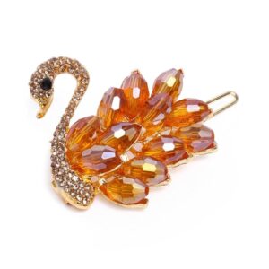 Gold Plated Crystal Beads Embellished Swan Shape Hair Tic Tac Pin for Women