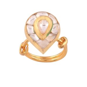 Gold Plated Delicate Tilak Shape Kundan Finger Ring for Women