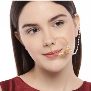 Gold Plated Druzy Stone Nose Ring with Chain for Women