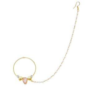 Gold Plated Druzy Stone Nose Ring with Chain for Women