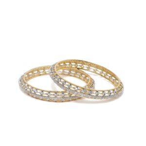 Gold Plated Dual Tone American Diamond Studded Bangles Set of 2 for Women