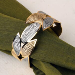 Gold Plated Dual Tone Leaf Shaped Statement Bracelet for Women