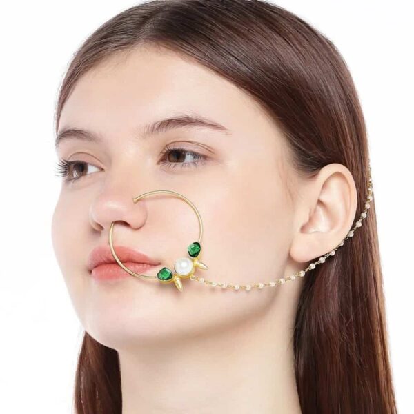 AccessHer Gold Plated Emrald Stone Contemporary Nose Ring