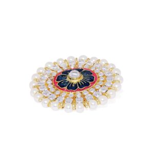 Gold Plated Enamel and Kundan Embellished Brooch for Men and Women
