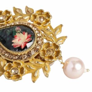 Gold Plated Enamel and Stone Embellished Drop Shape Saree Pin and Brooch for Men and Women