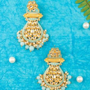 Gold Plated Enamel and Vilandi Kundan Embellished Dangle Earrings for Women