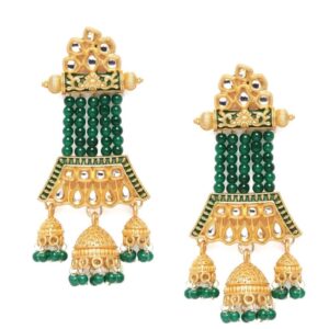 Gold Plated Enamel Kundan Earrings For Women