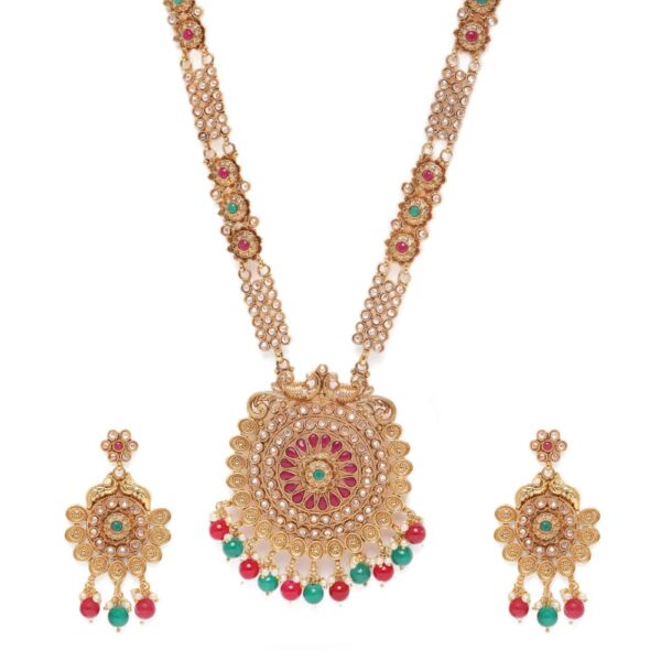 AccessHer Gold Plated Handcrafted Antique Ruby Green Long