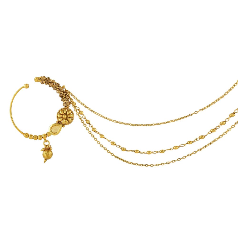Accessher Gold Plated Antique Kundan Nose Ring/Nath with