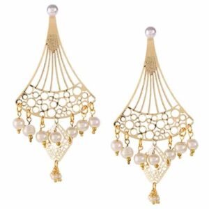Gold Plated Filigree with Pearl Drop Dangle Earrings for Women
