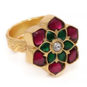 Gold Plated Floral Multicolour Finger Ring for Women