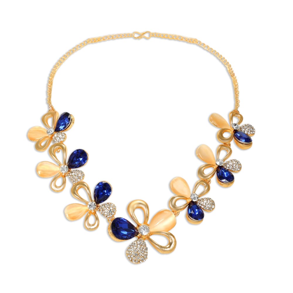 Gold Plated Floral Necklace Set of 3 Studded with Sapphire