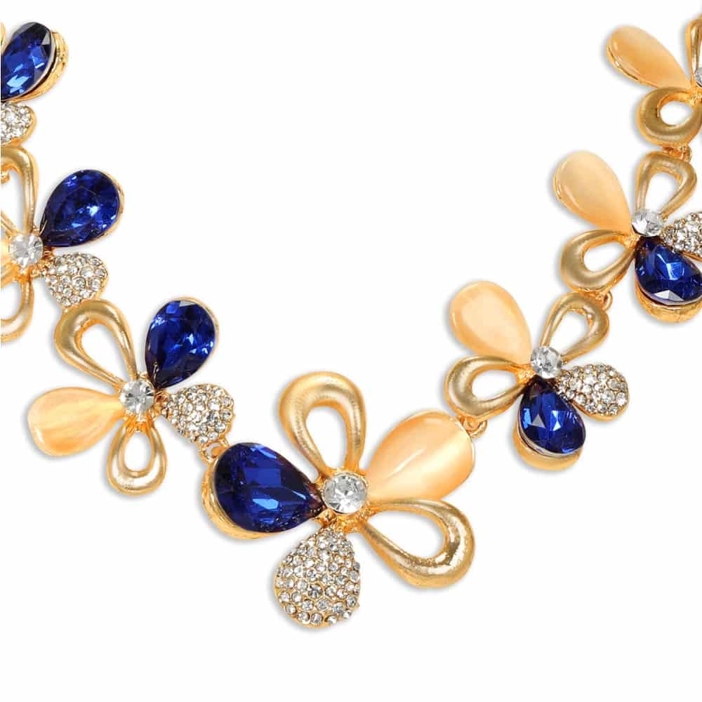 Gold Plated Floral Necklace Set of 3 Studded with Sapphire