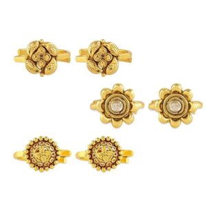 Gold Plated Floral Toe Rings Pack of 3 for Women