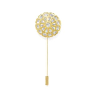 Gold Plated Flower Shaped Kundan Lapel Pin for Men
