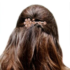 Gold Plated Flower Shaped Rhinestones Studded Hair Comb Pin for Women