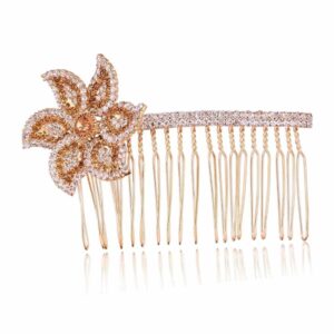 Gold Plated Flower Shaped Rhinestones Studded Hair Comb Pin