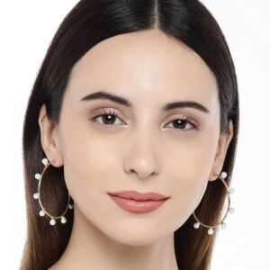 Gold Plated Freshwater Pearls Embellished Contemporary Earrings for Women