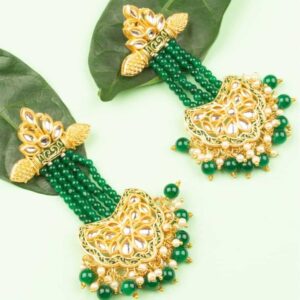 Gold Plated Green Beaded Dangle Earrings for Women