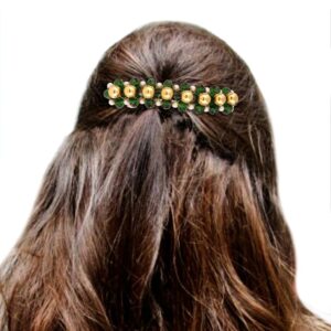 Gold Plated Green Beads Embellished Hair Barrette Buckle Clip for Women