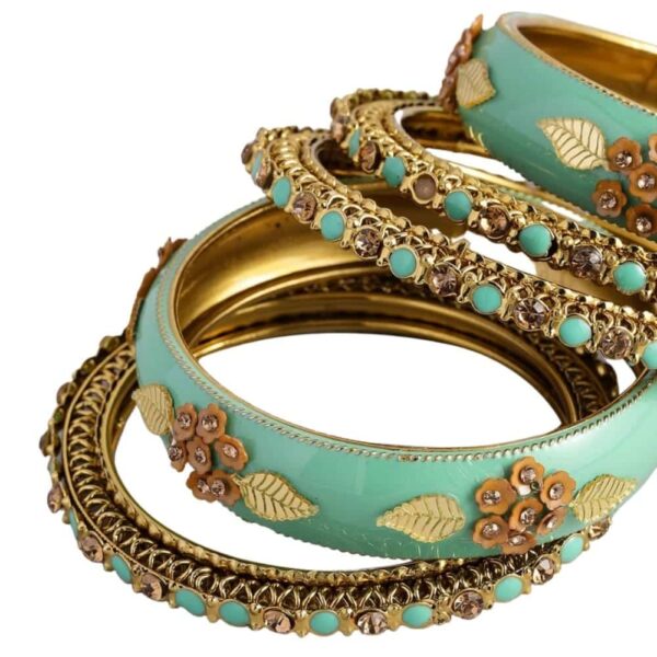 Accessher Set of 6 Gold Plated Green Bangle set for women
