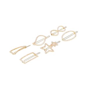 Gold Plated Hair Pins Pack of 6 Embellished with Pearls for Women