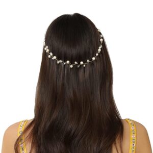 Gold Plated Hair Vine with Pearl and Crystal Beads for Women