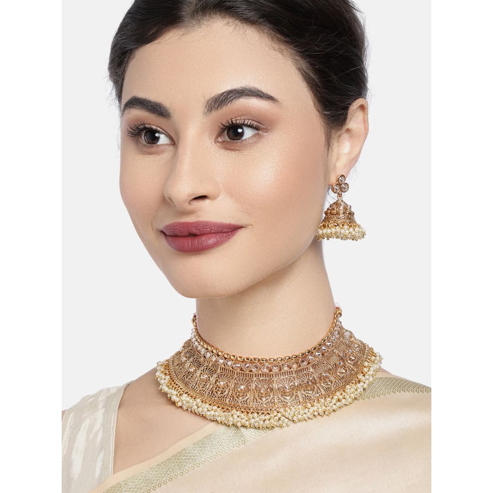 Gold plated Handcrafted Antique Filigree Choker Set with